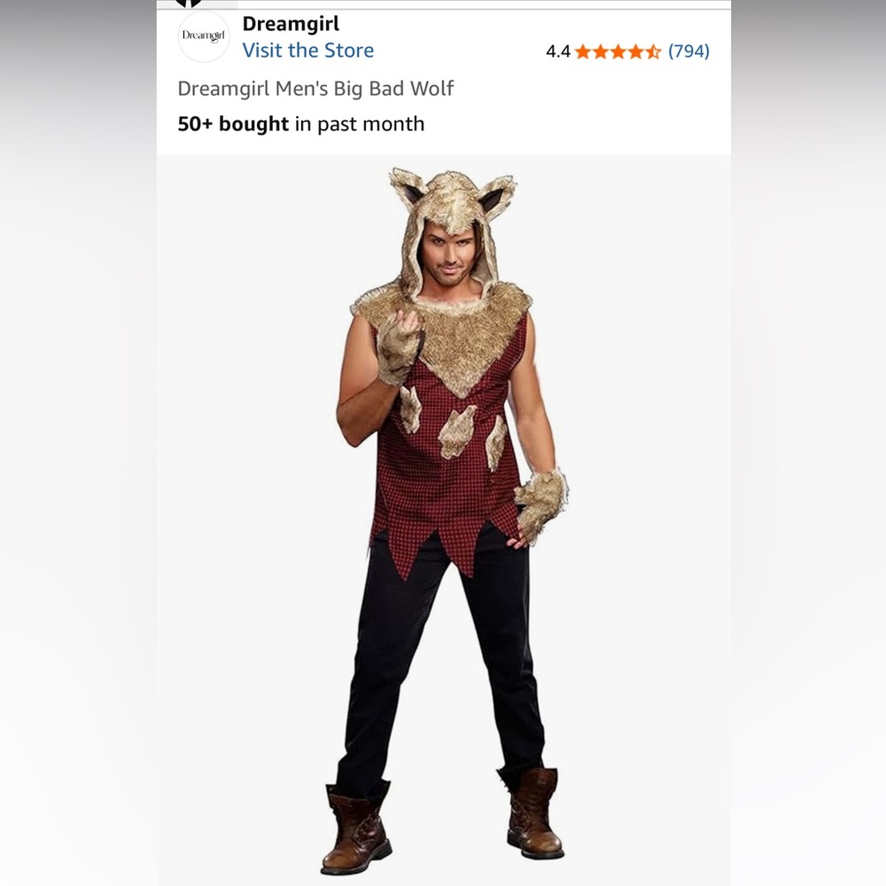 Dreamgirl Men's Big Bad Wolf Costume - Red and Brown